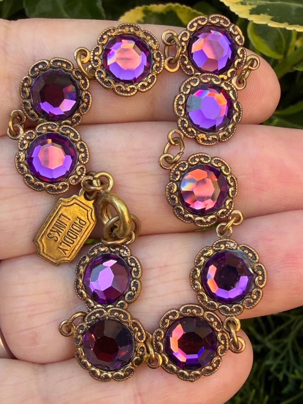 VINTAGE PIDIDDLY LINK PURPLE FACETED RHINESTONE CRYSTALS TENNIS STYLE BRACELET